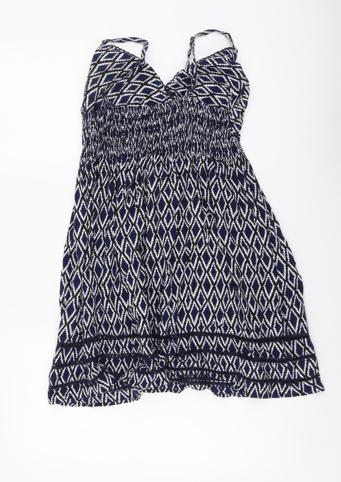 New Look Womens Blue Geometric Viscose A-Line Size 12 V-Neck Pullover - Beachwear