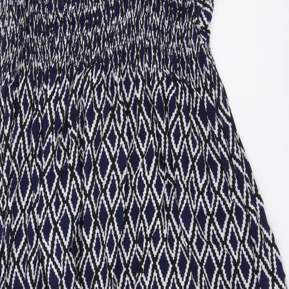 New Look Womens Blue Geometric Viscose A-Line Size 12 V-Neck Pullover - Beachwear