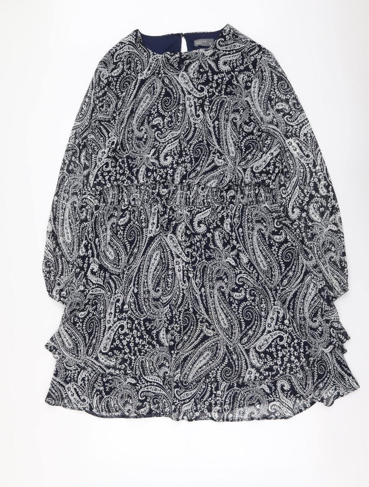 Papaya Womens Blue Paisley Polyester A-Line Size 18 Round Neck Button