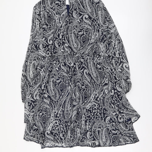 Papaya Womens Blue Paisley Polyester A-Line Size 18 Round Neck Button
