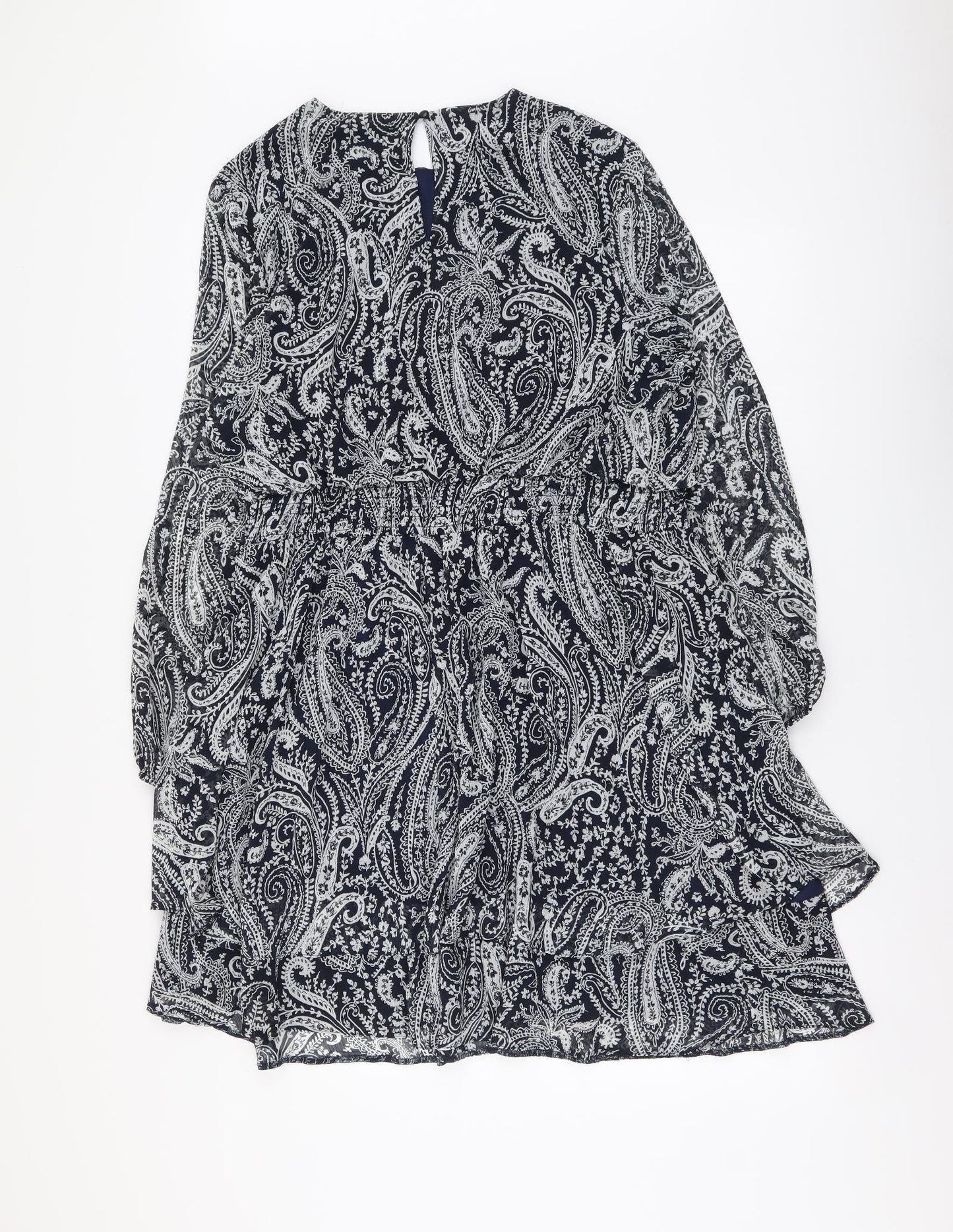 Papaya Womens Blue Paisley Polyester A-Line Size 18 Round Neck Button