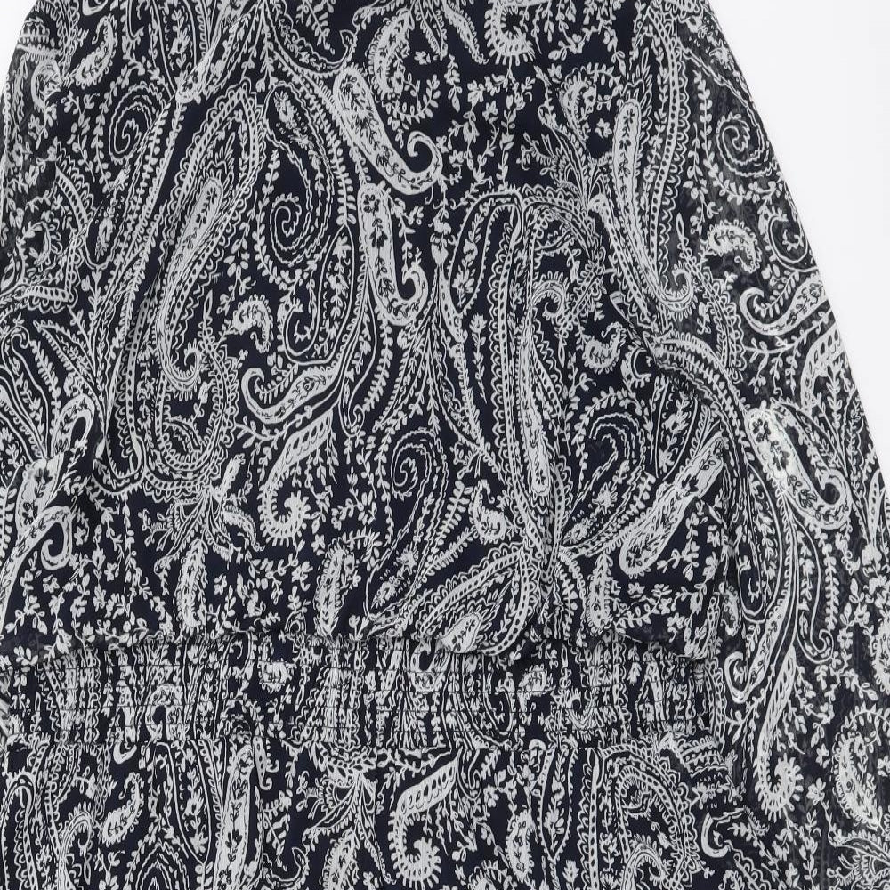 Papaya Womens Blue Paisley Polyester A-Line Size 18 Round Neck Button