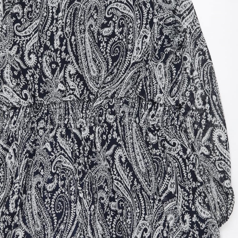 Papaya Womens Blue Paisley Polyester A-Line Size 18 Round Neck Button
