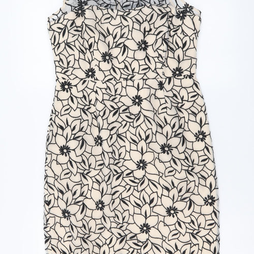 M&Co Womens Beige Floral Polyester A-Line Size 10 Round Neck Zip