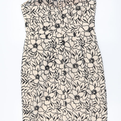 M&Co Womens Beige Floral Polyester A-Line Size 10 Round Neck Zip