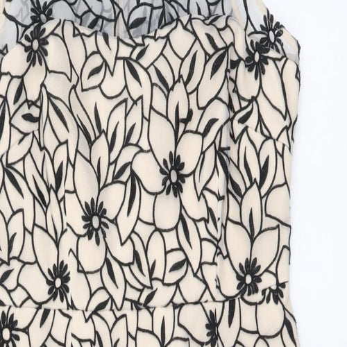 M&Co Womens Beige Floral Polyester A-Line Size 10 Round Neck Zip