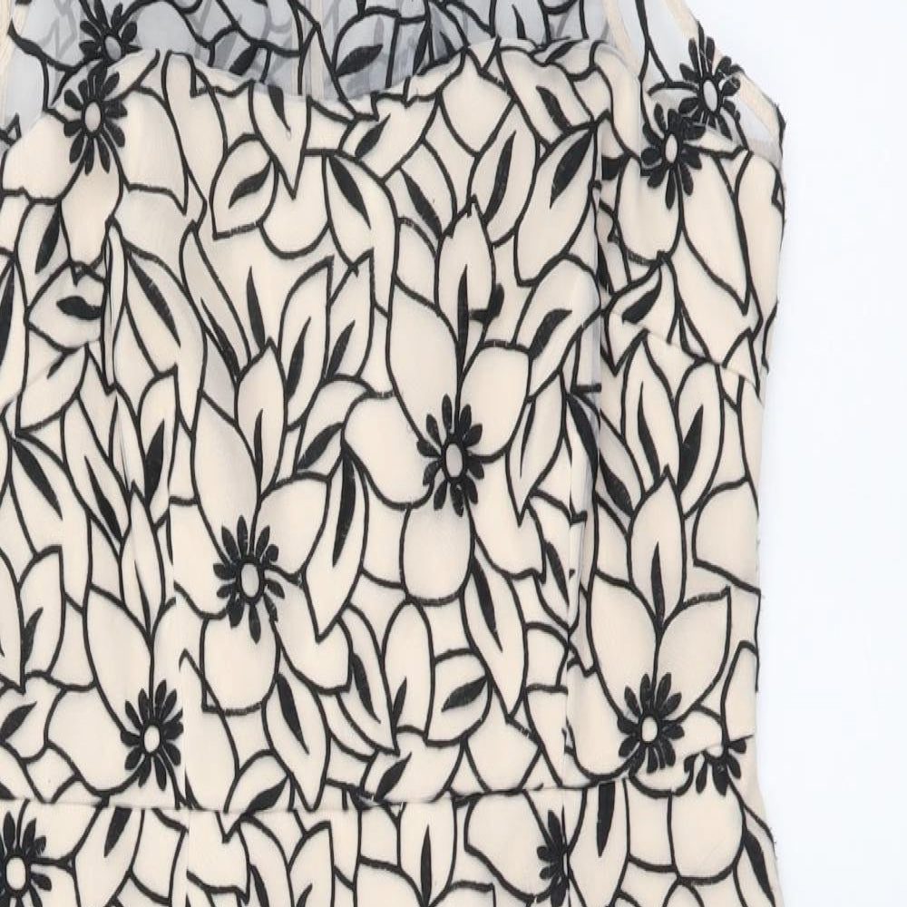 M&Co Womens Beige Floral Polyester A-Line Size 10 Round Neck Zip