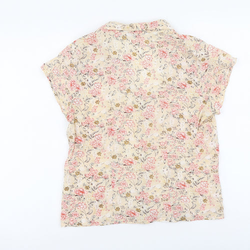 Evie Womens Beige Floral Cotton Basic Button-Up Size 12 V-Neck