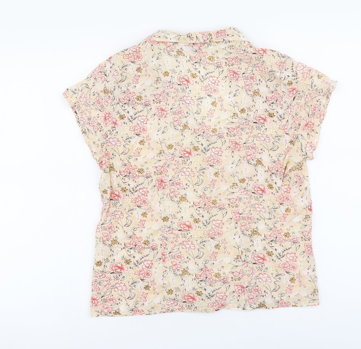 Evie Womens Beige Floral Cotton Basic Button-Up Size 12 V-Neck