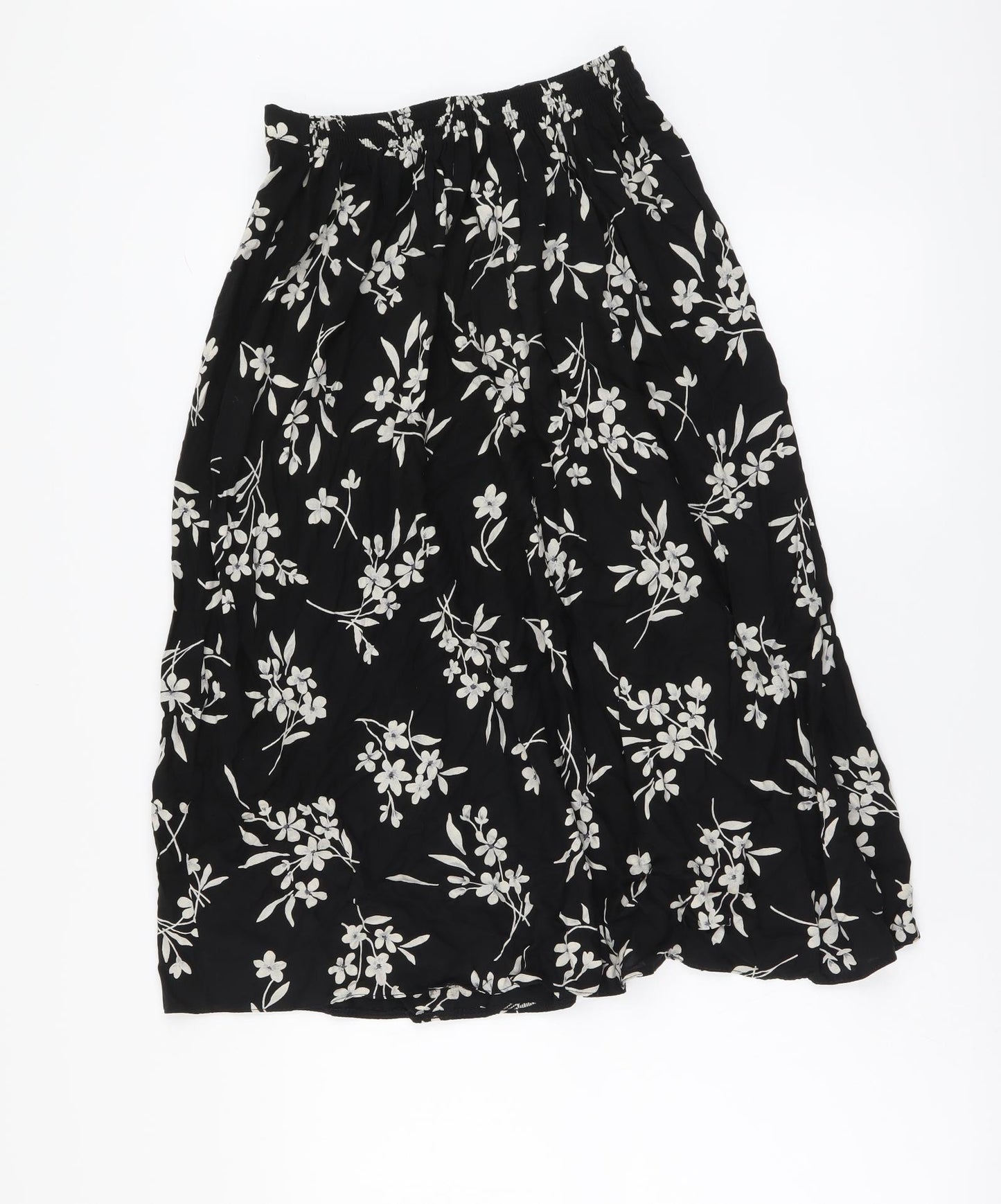 Bonmarché Womens Black Floral Polyester A-Line Skirt Size 18 Drawstring