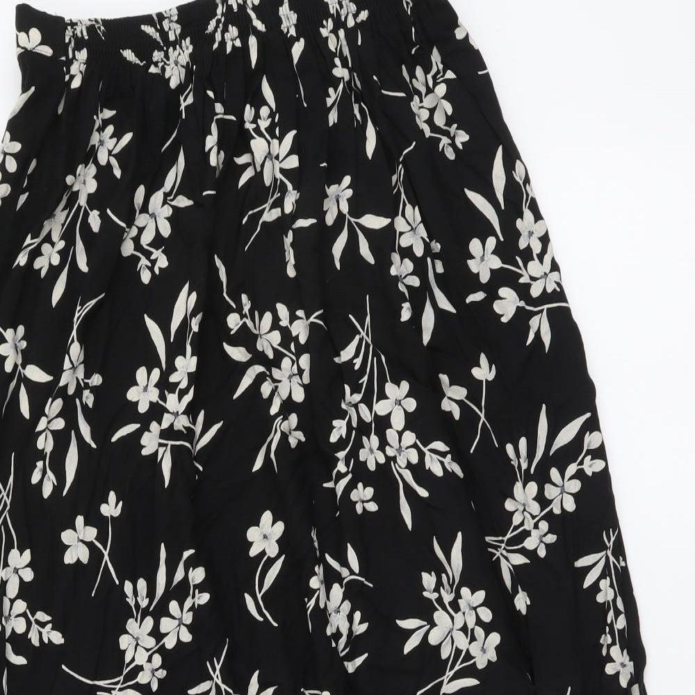 Bonmarché Womens Black Floral Polyester A-Line Skirt Size 18 Drawstring