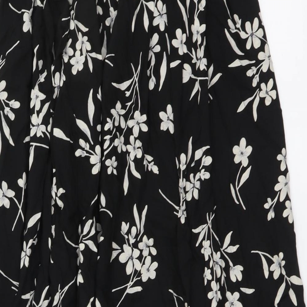 Bonmarché Womens Black Floral Polyester A-Line Skirt Size 18 Drawstring