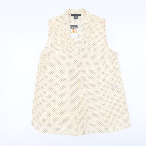 Primark Womens Beige Polka Dot Polyester Basic Blouse Size 8 V-Neck