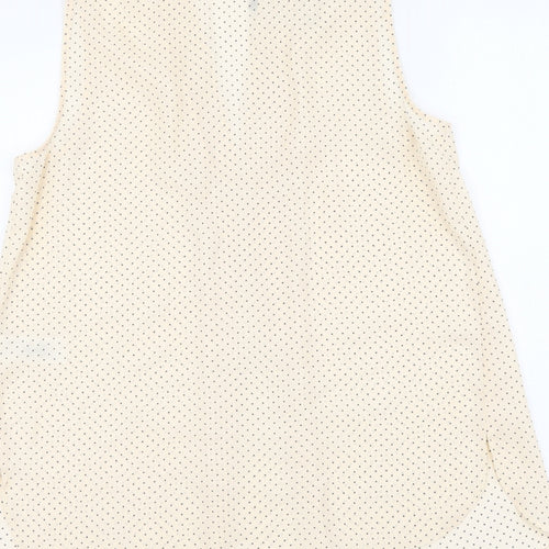 Primark Womens Beige Polka Dot Polyester Basic Blouse Size 8 V-Neck