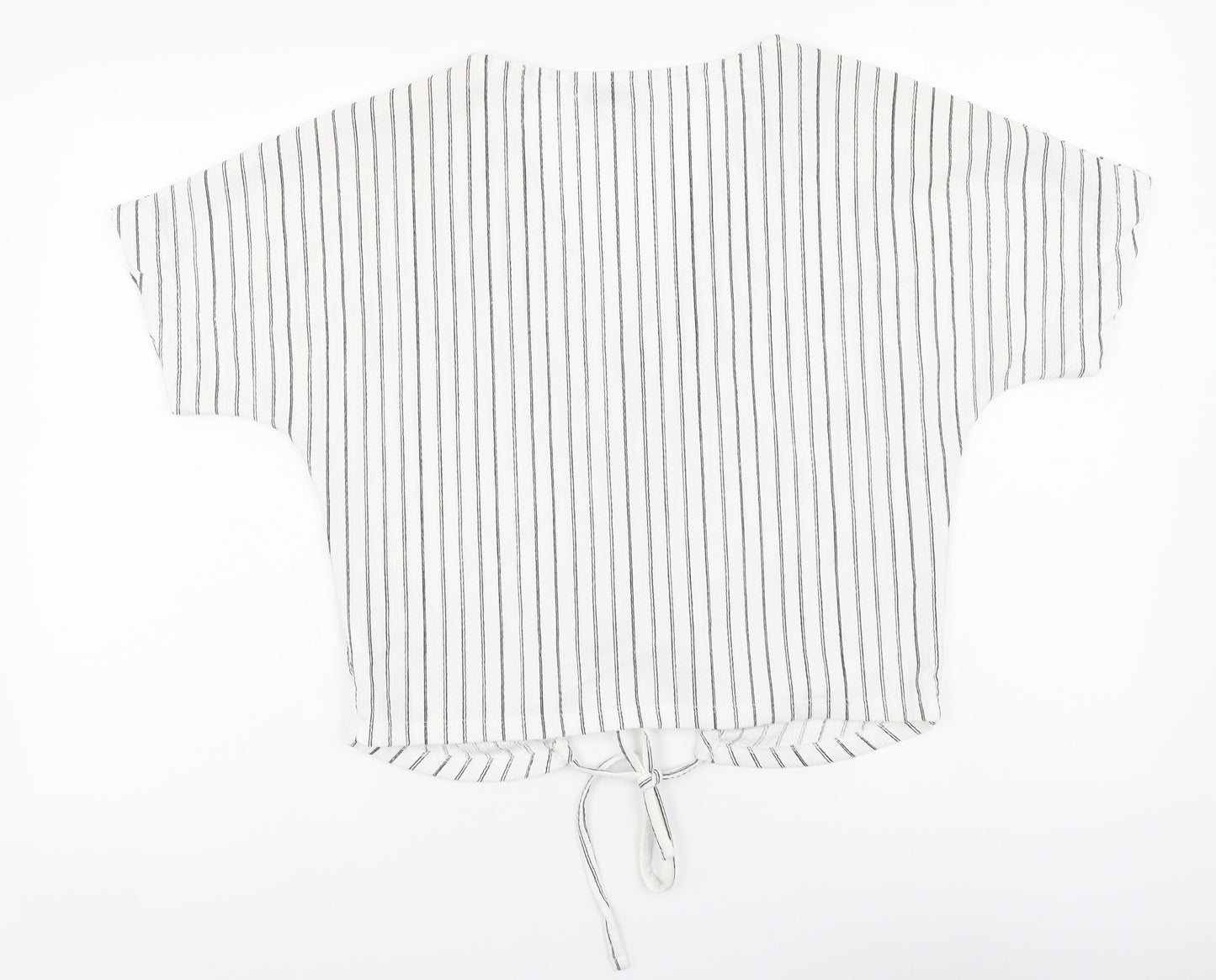 Zara Womens White Striped Polyester Basic Blouse Size M V-Neck