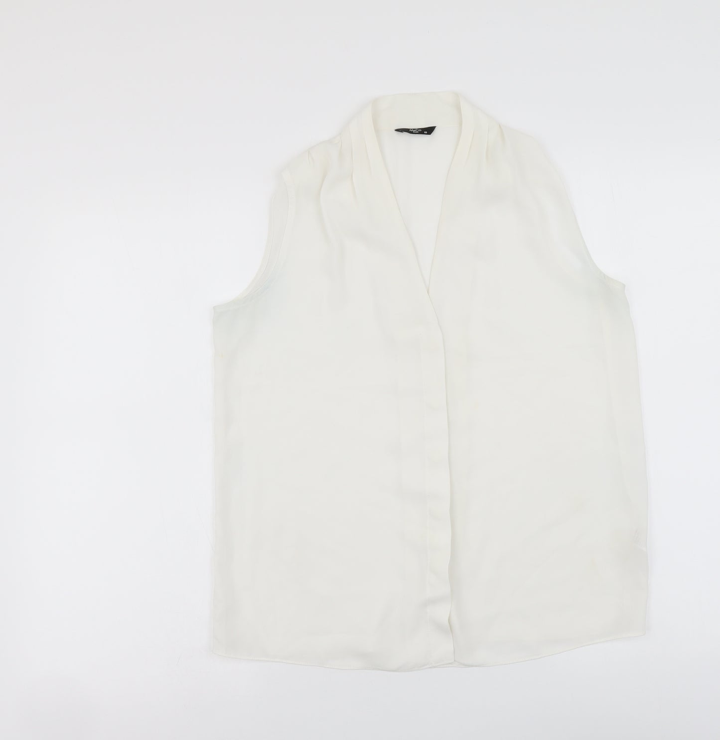 M&Co Womens White Polyester Basic Button-Up Size 10 V-Neck