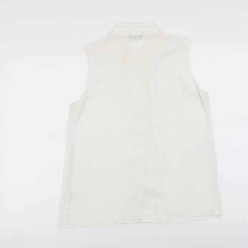 M&Co Womens White Polyester Basic Button-Up Size 10 V-Neck