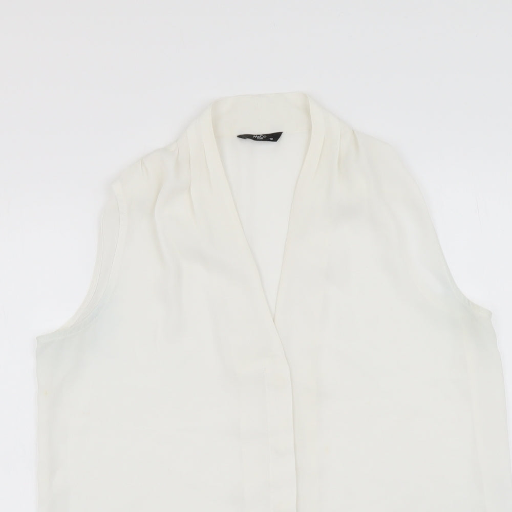 M&Co Womens White Polyester Basic Button-Up Size 10 V-Neck