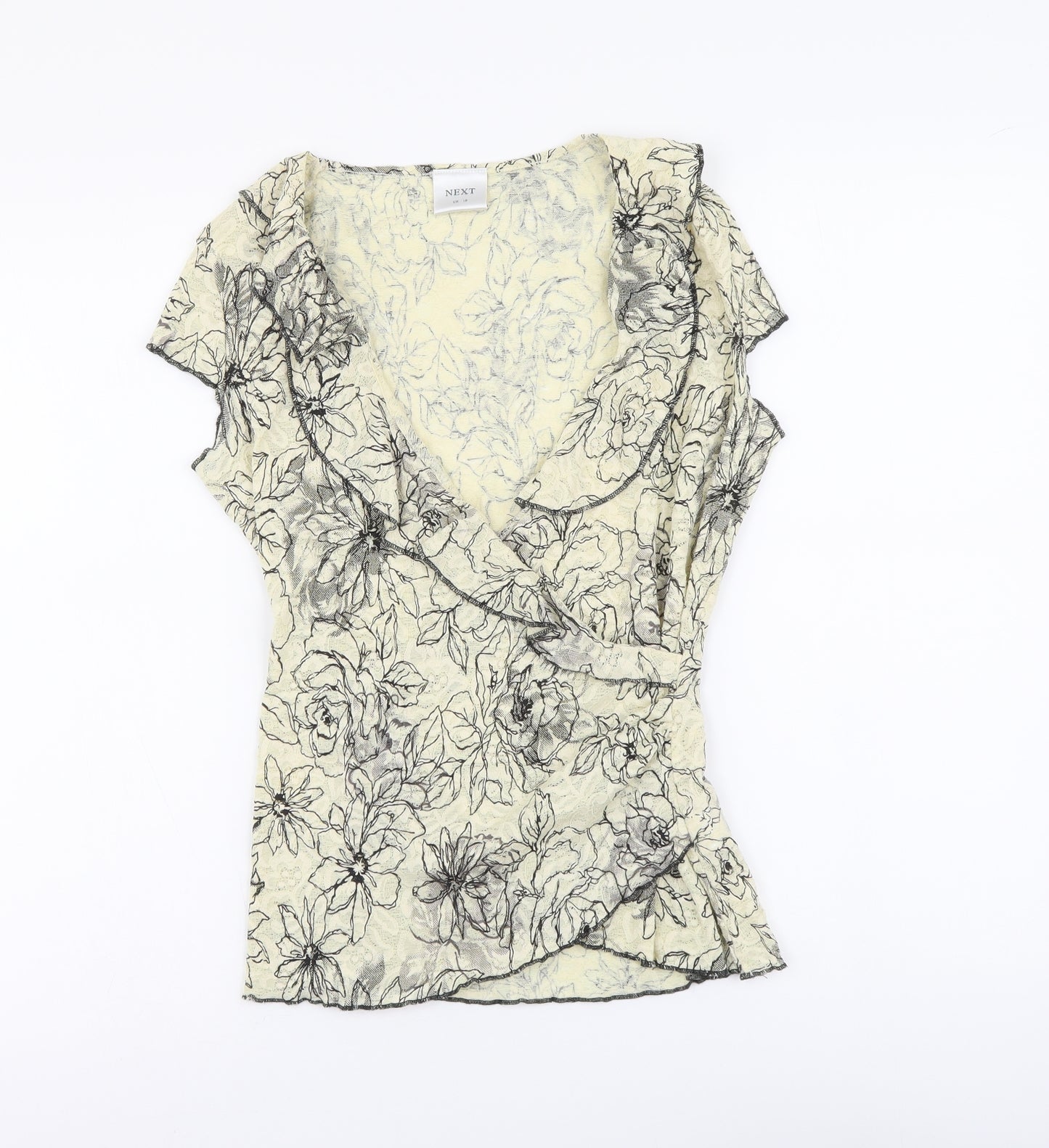 NEXT Womens Beige Floral Polyester Basic T-Shirt Size 10 V-Neck