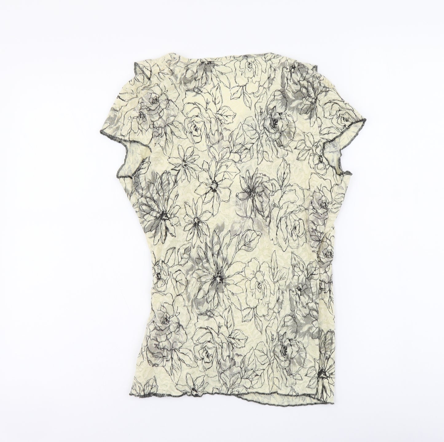 NEXT Womens Beige Floral Polyester Basic T-Shirt Size 10 V-Neck