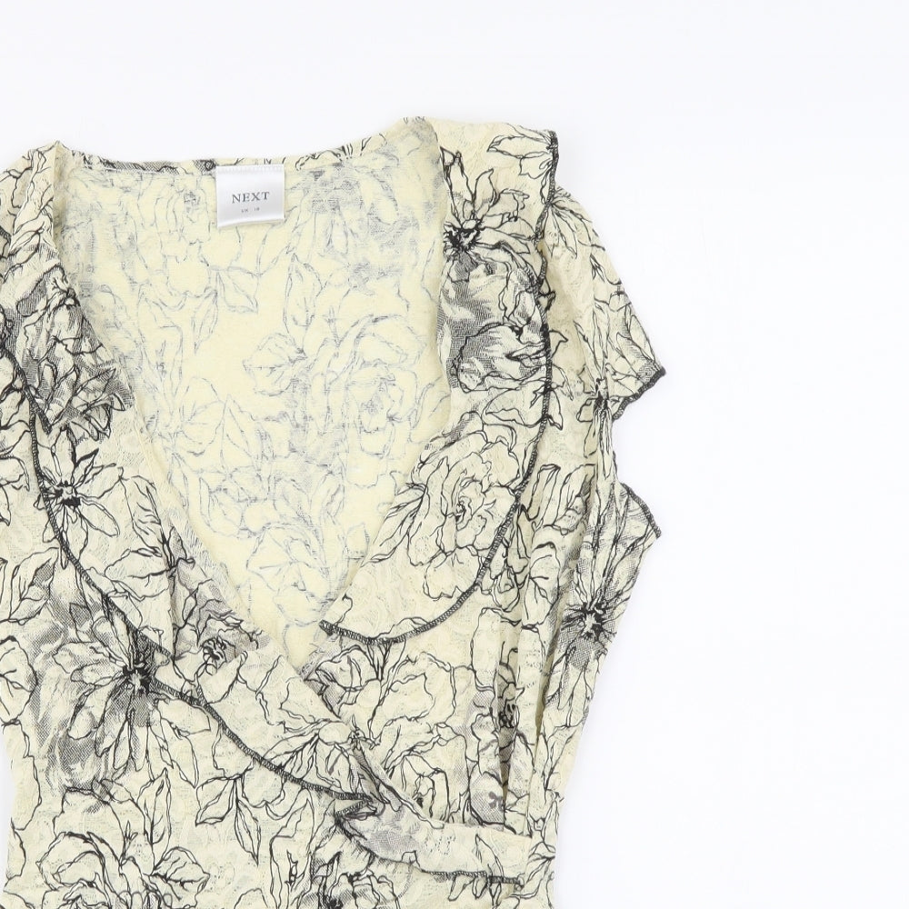 NEXT Womens Beige Floral Polyester Basic T-Shirt Size 10 V-Neck