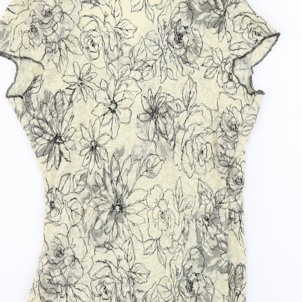 NEXT Womens Beige Floral Polyester Basic T-Shirt Size 10 V-Neck