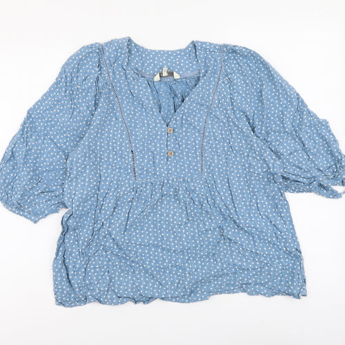 NEXT Womens Blue Polka Dot Viscose Basic Blouse Size 8 V-Neck