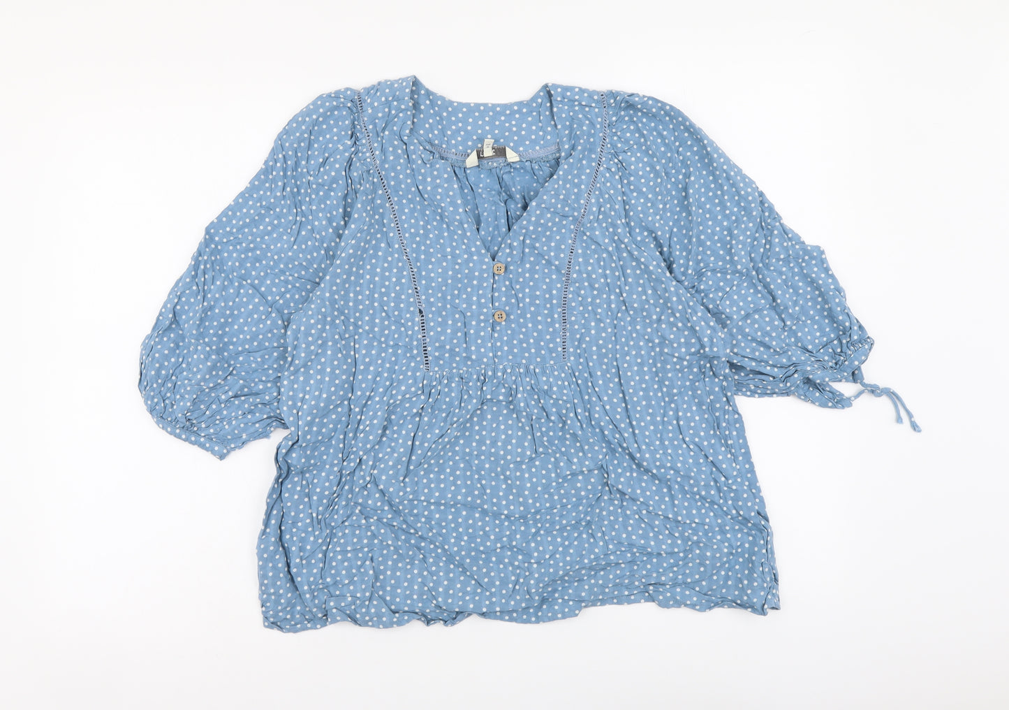 NEXT Womens Blue Polka Dot Viscose Basic Blouse Size 8 V-Neck