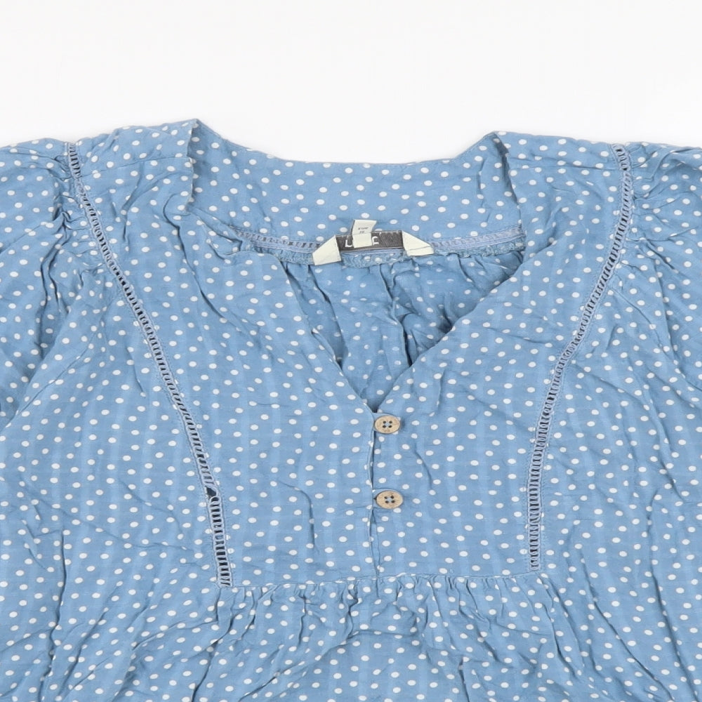 NEXT Womens Blue Polka Dot Viscose Basic Blouse Size 8 V-Neck