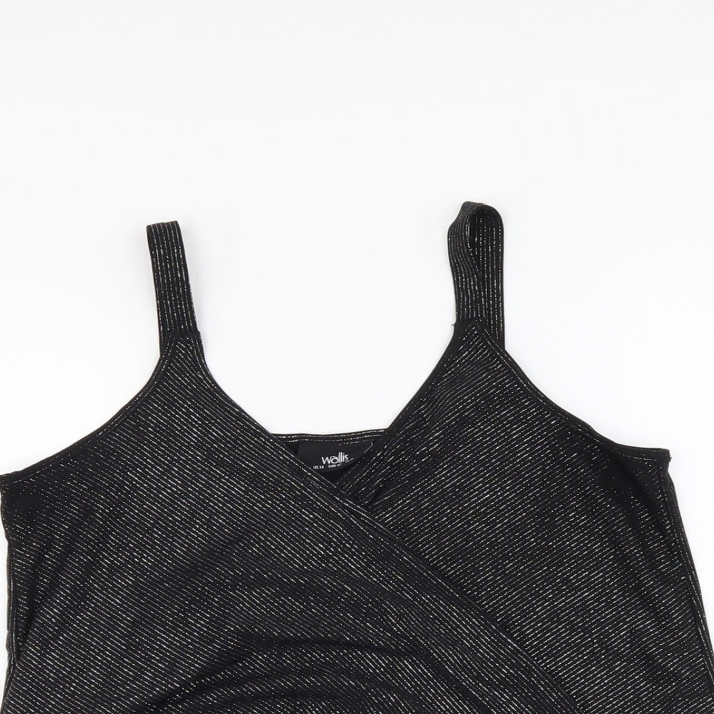 Wallis Womens Black Striped Polyester Basic Tank Size 14 V-Neck