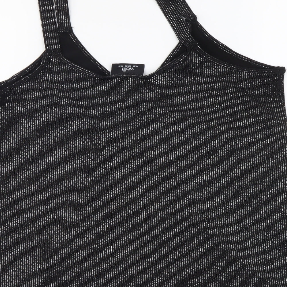 Wallis Womens Black Striped Polyester Basic Tank Size 14 V-Neck