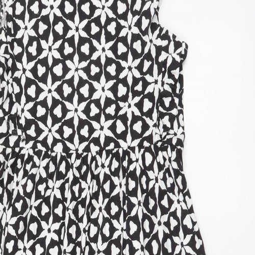 NEXT Womens Black Geometric Cotton A-Line Size 10 Round Neck Pullover