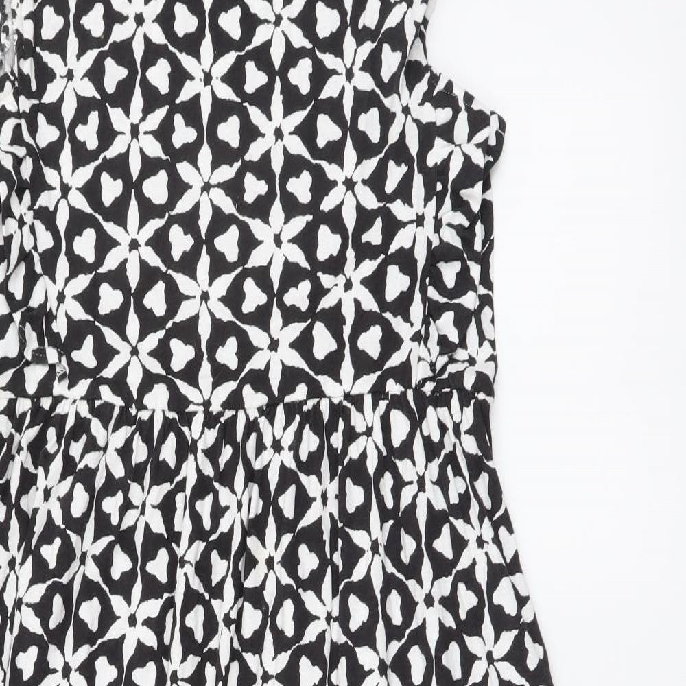 NEXT Womens Black Geometric Cotton A-Line Size 10 Round Neck Pullover