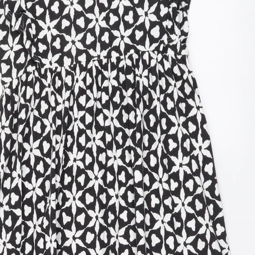 NEXT Womens Black Geometric Cotton A-Line Size 10 Round Neck Pullover