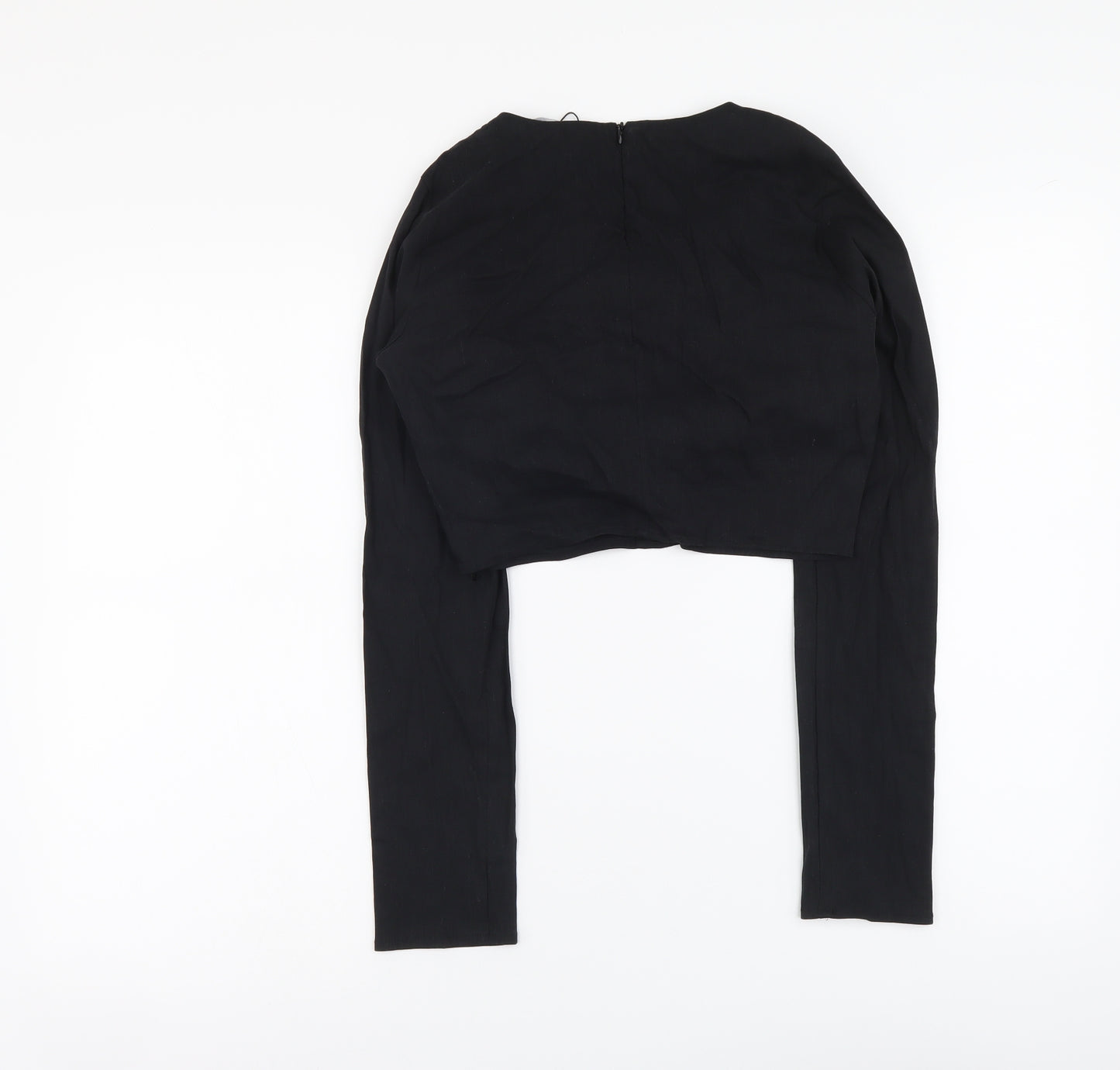 Zara Womens Black Linen Cropped Blouse Size M V-Neck