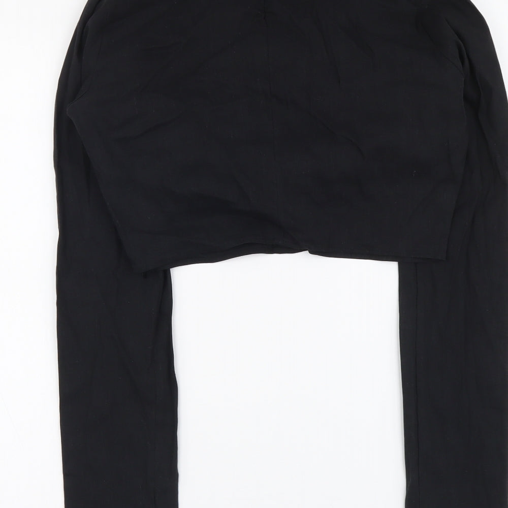 Zara Womens Black Linen Cropped Blouse Size M V-Neck