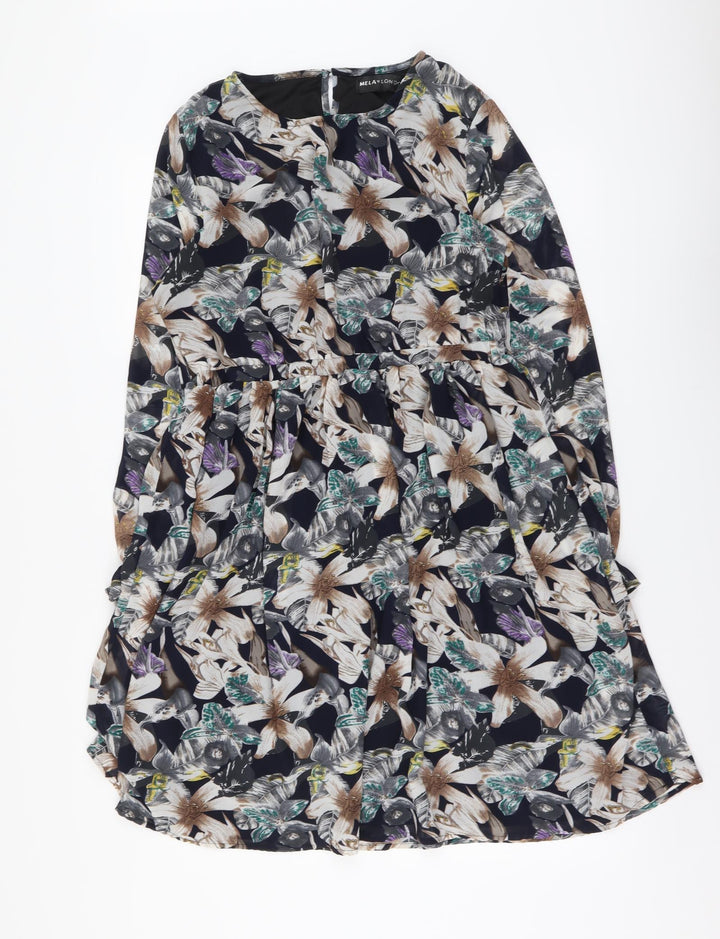 Mela London Womens Multicoloured Floral Polyester A-Line Size 16 Round Neck Pullover