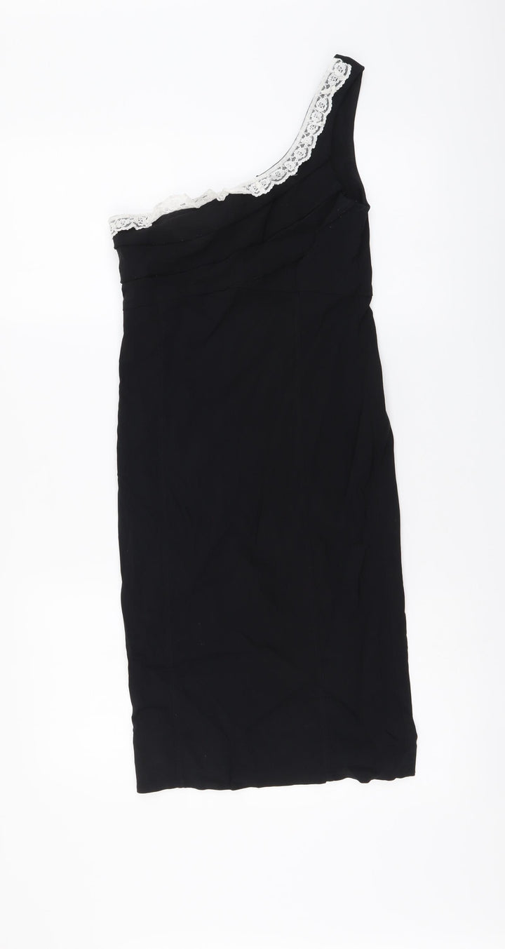 West One Womens Black Viscose Bodycon Size 10 One Shoulder Pullover - Lace Detail