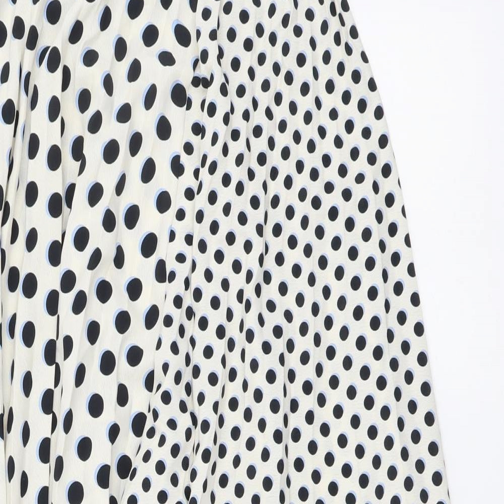 Topshop Womens White Polka Dot Polyester Pleated Skirt Size 6 Drawstring