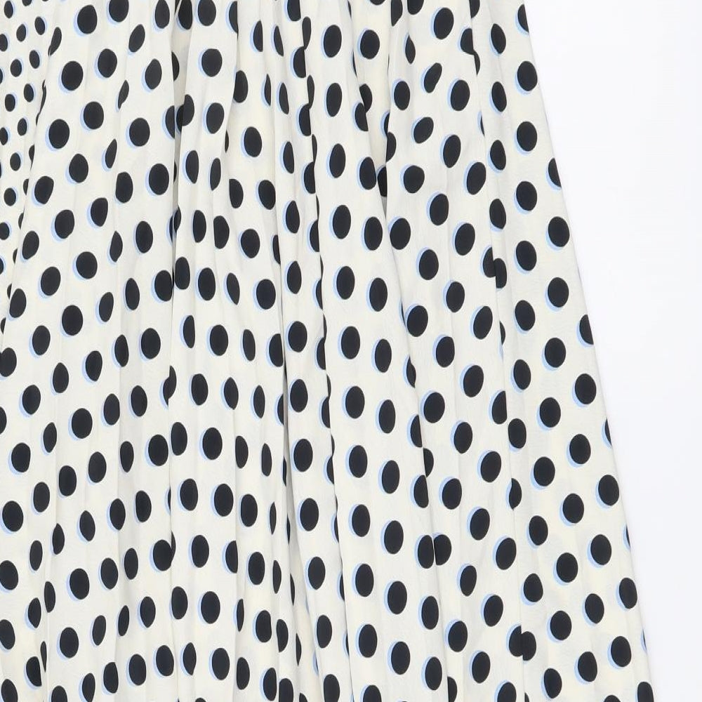 Topshop Womens White Polka Dot Polyester Pleated Skirt Size 6 Drawstring