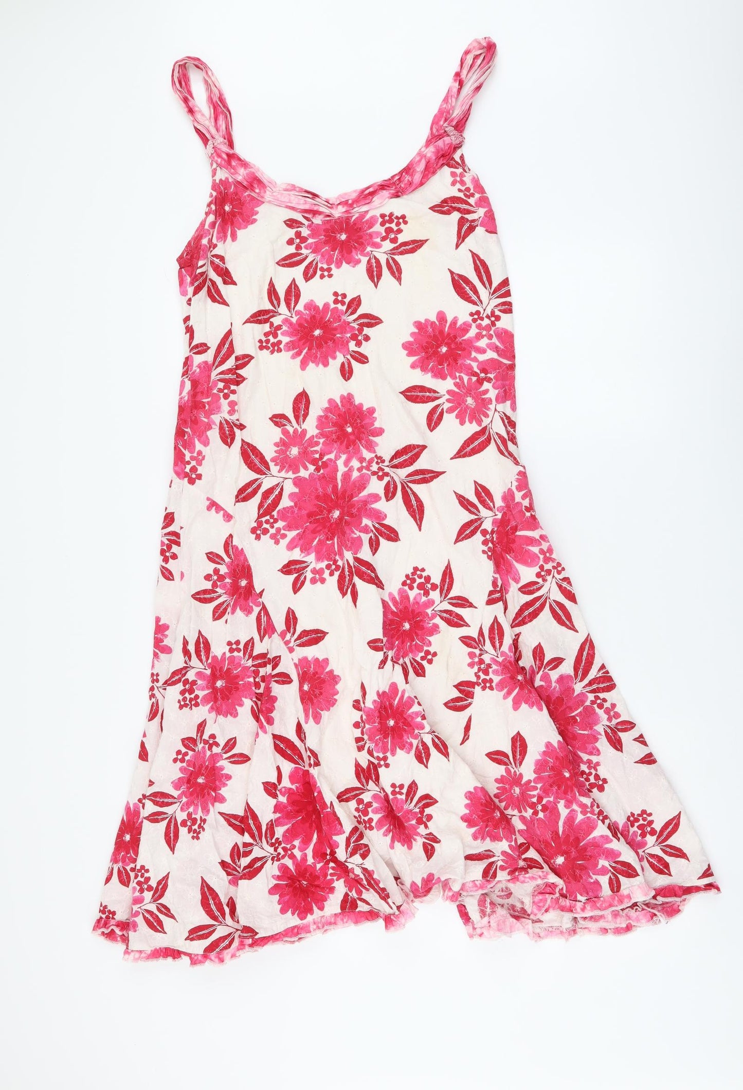 Per Una Womens Pink Floral Cotton A-Line Size 12 Round Neck Pullover