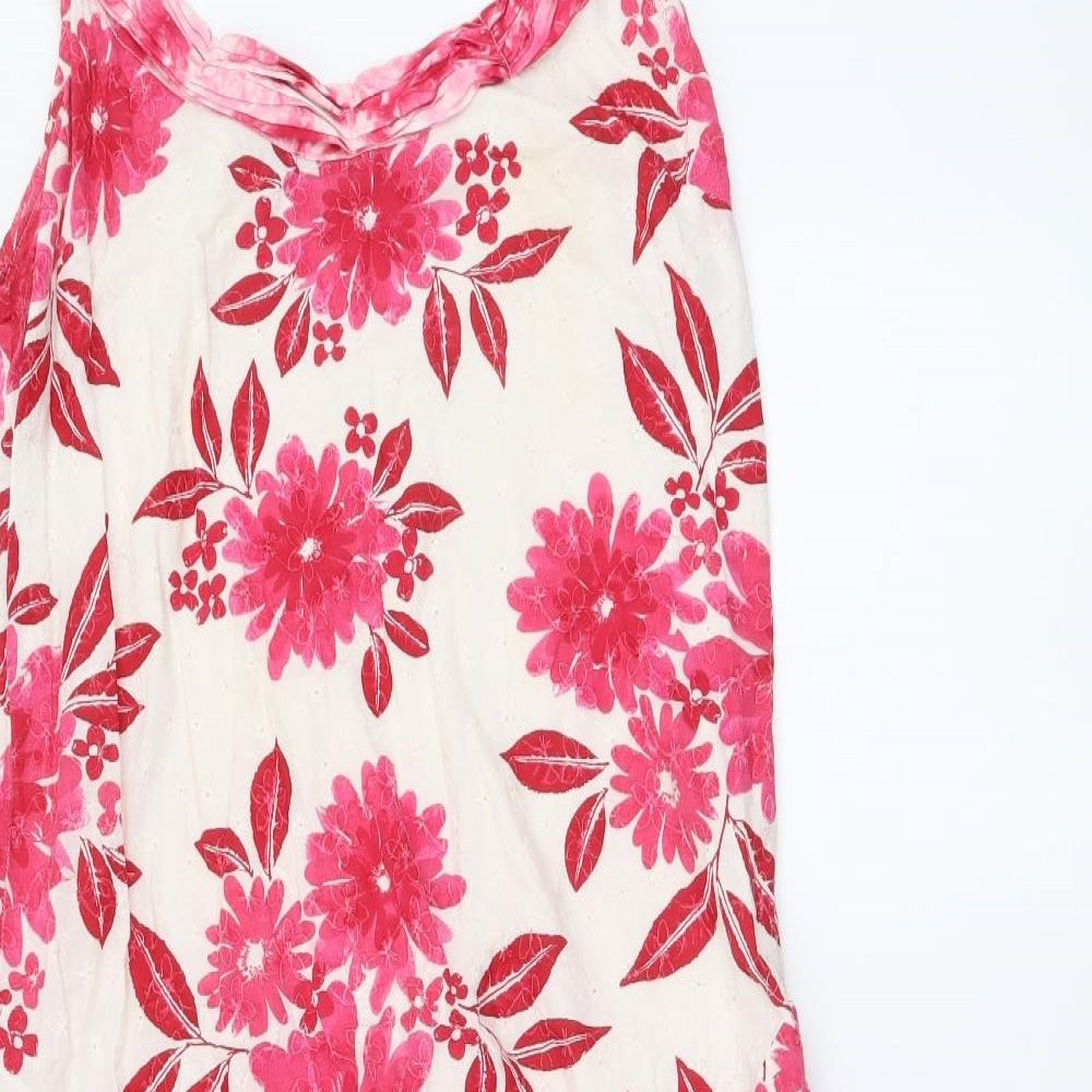 Per Una Womens Pink Floral Cotton A-Line Size 12 Round Neck Pullover