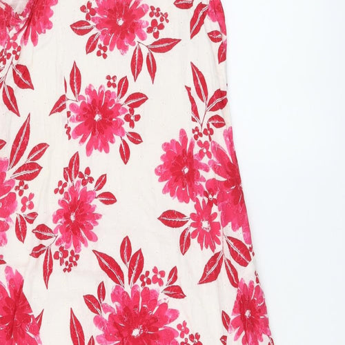 Per Una Womens Pink Floral Cotton A-Line Size 12 Round Neck Pullover