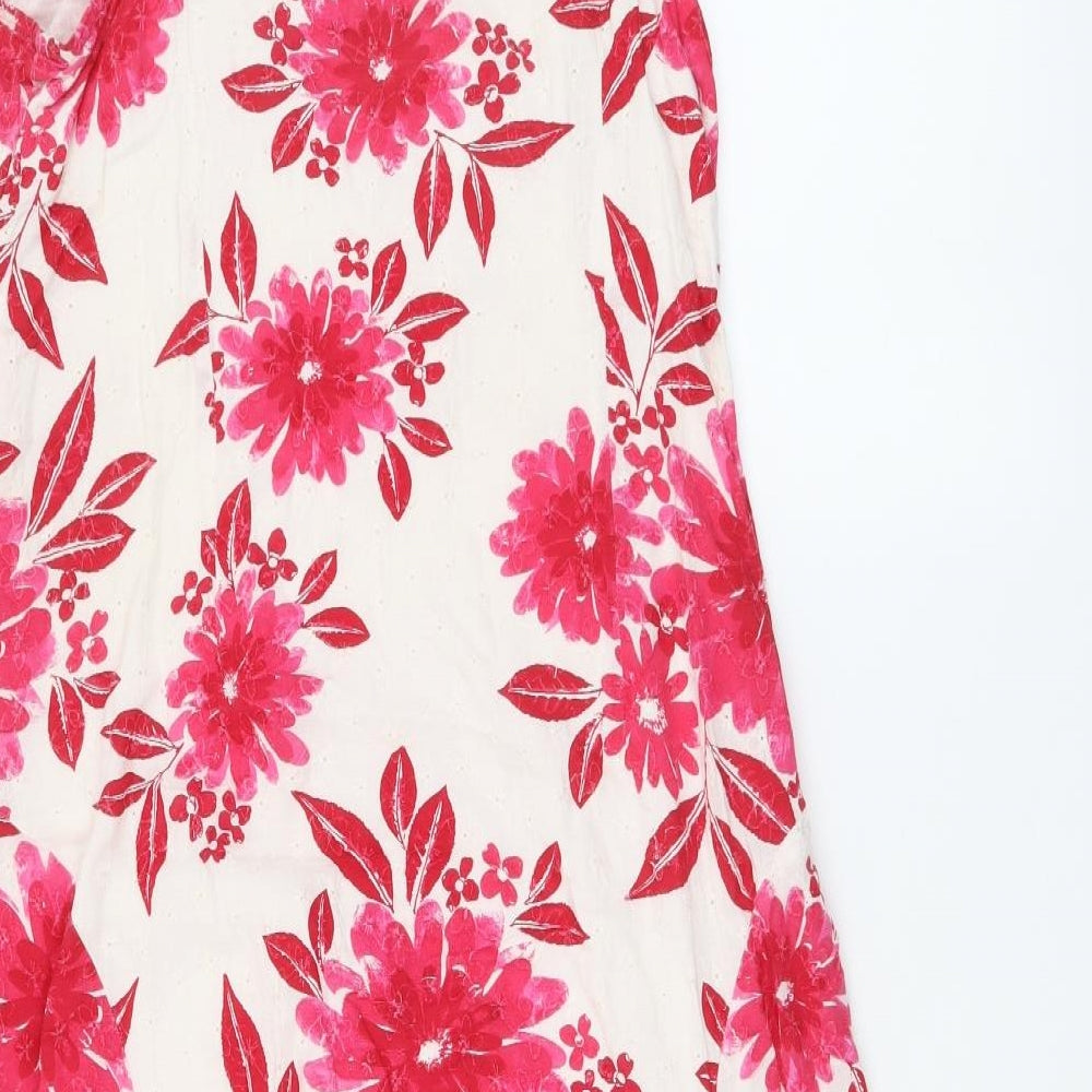 Per Una Womens Pink Floral Cotton A-Line Size 12 Round Neck Pullover