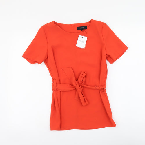 NEXT Womens Orange Polyester Basic Blouse Size 6 Round Neck