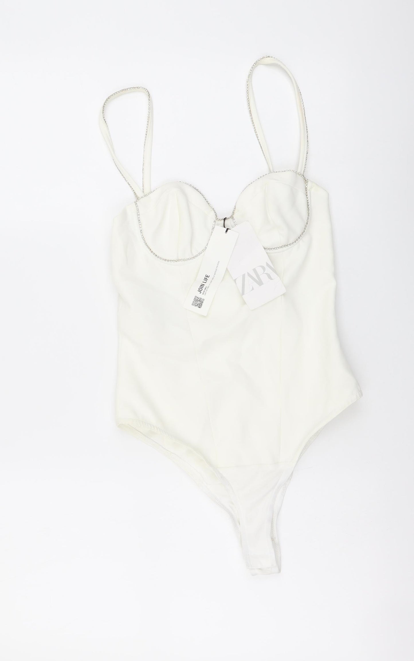 Zara Womens White Polyester Bodysuit One-Piece Size XS Snap