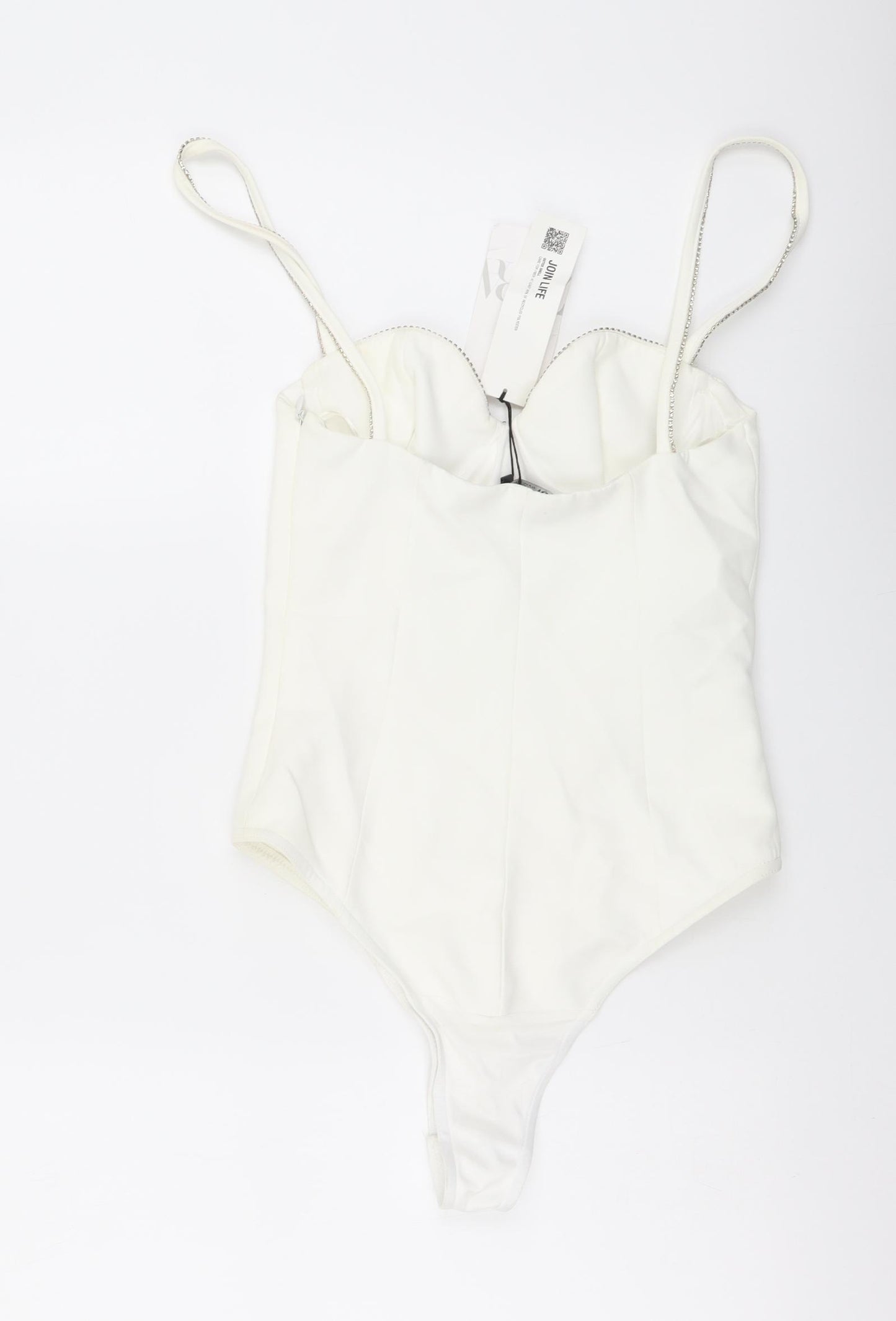 Zara Womens White Polyester Bodysuit One-Piece Size XS Snap