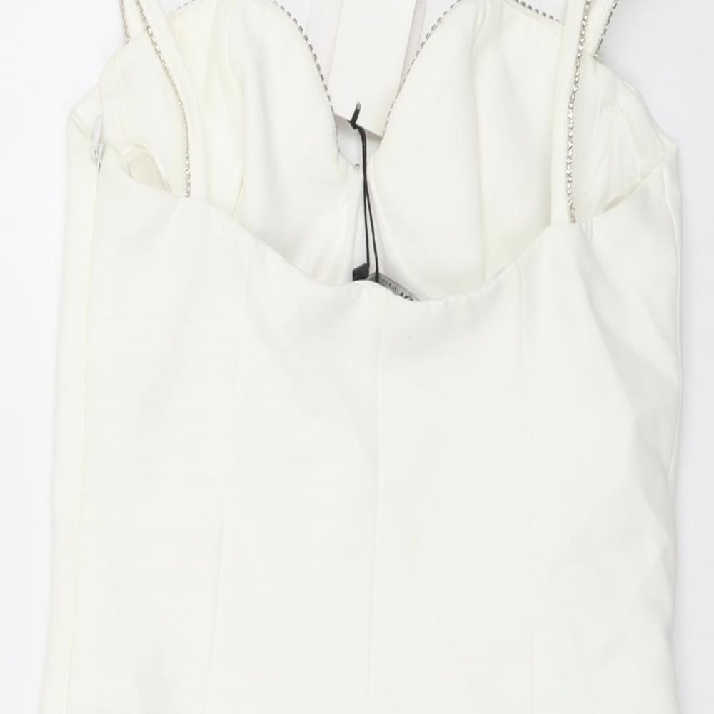 Zara Womens White Polyester Bodysuit One-Piece Size XS Snap