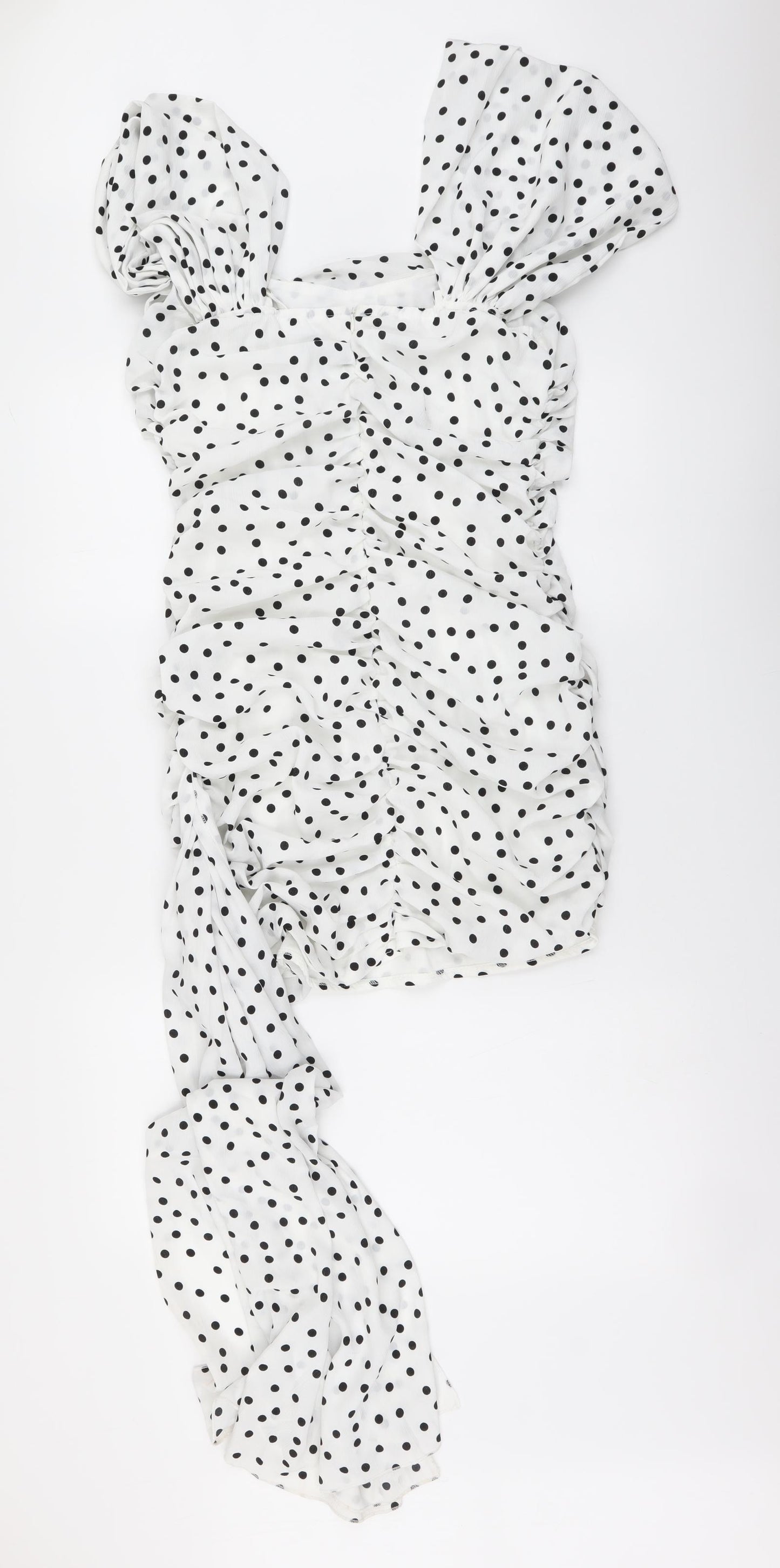 In the Style Womens White Polka Dot Polyester Mini Size M Square Neck Zip