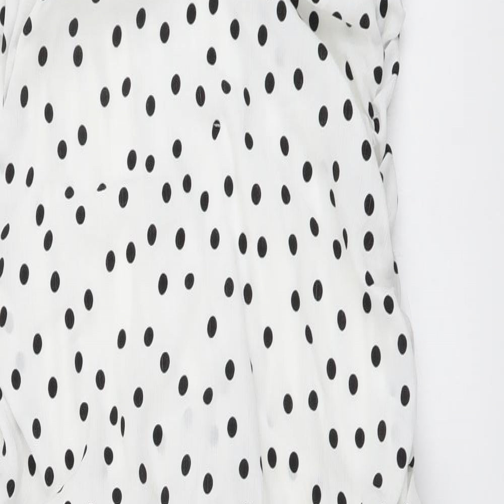 In the Style Womens White Polka Dot Polyester Mini Size M Square Neck Zip